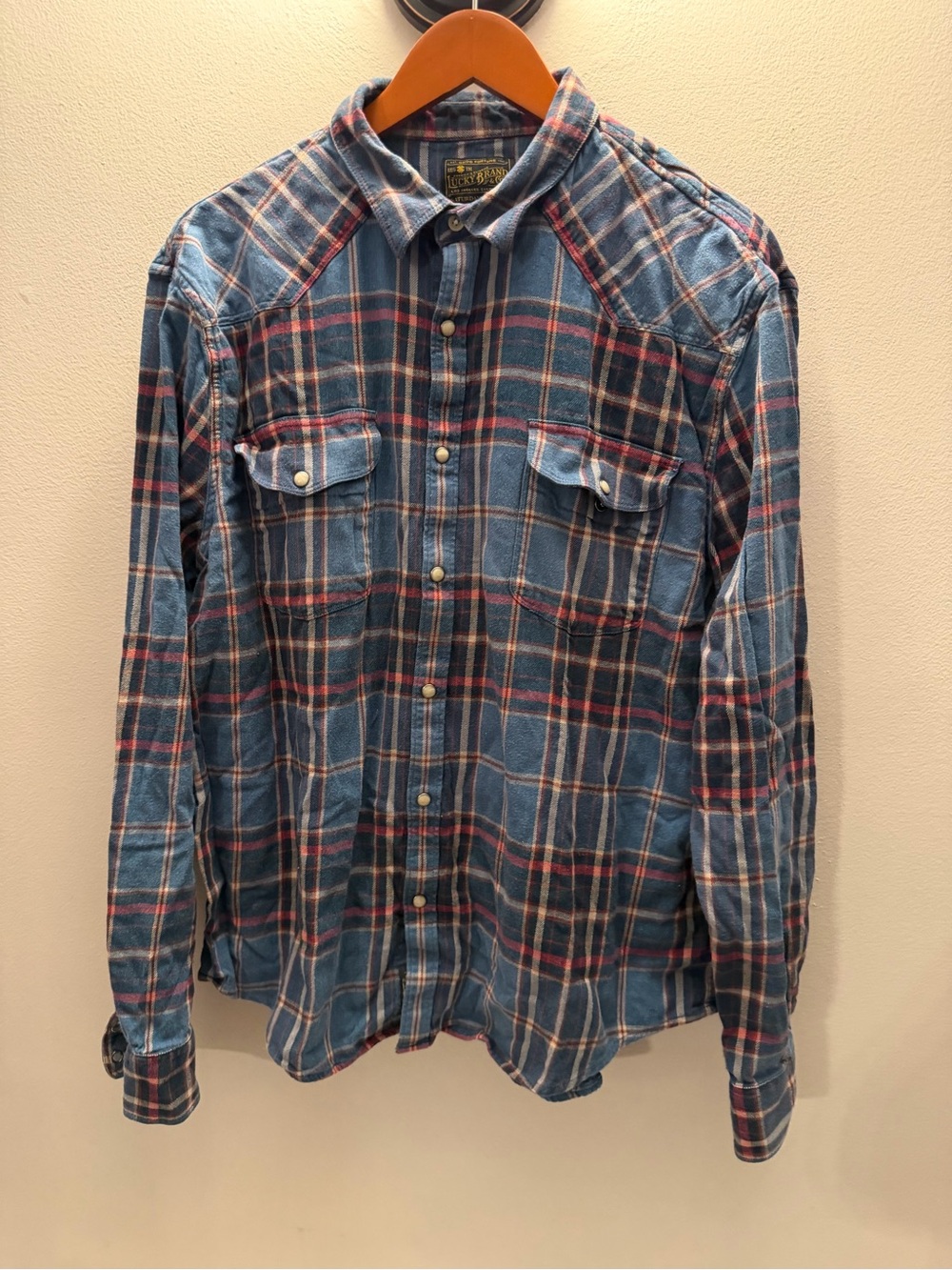 Lucky Brand Navy, Red & Cream Plaid Shirt